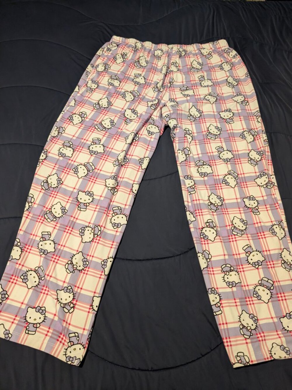 Hello Kitty Plaid Pajama Pants Wide Leg Lounge Pants Pink Purple XL - Picture 2 of 5